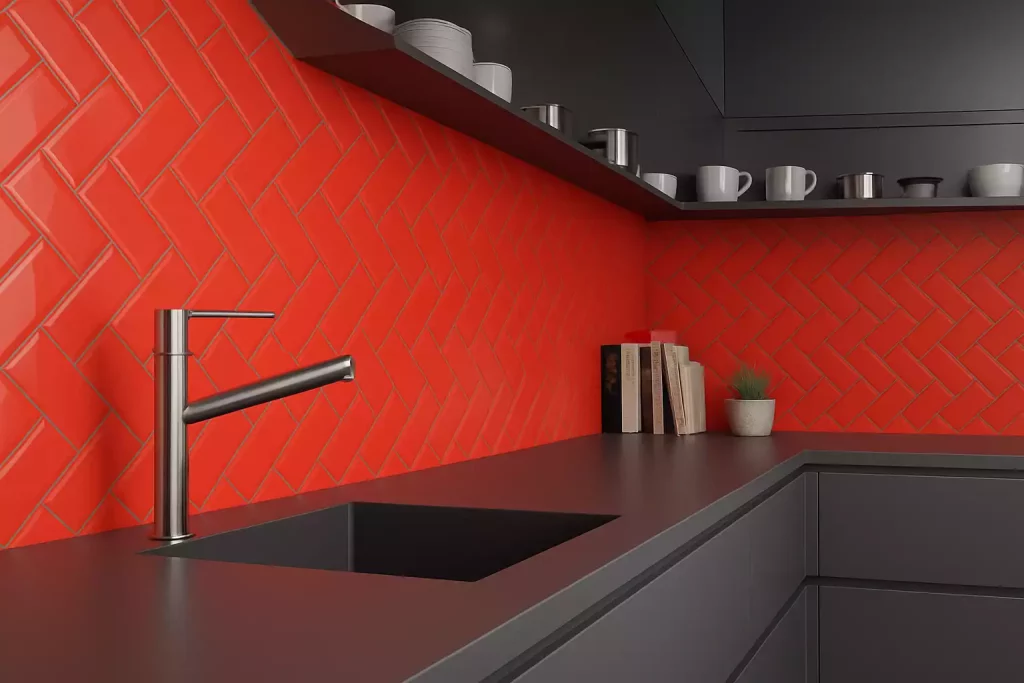couleur rouge carrelage cuisine