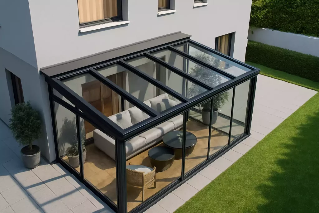 une veranda sur une terrasse existante sans fondation