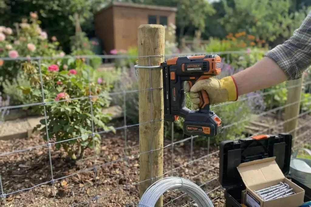 fixer grillage sur poteau en bois
