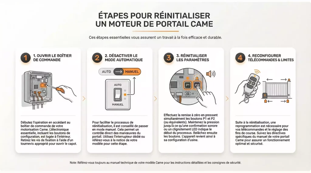 Les étapes pour réinitialiser un moteur de portail Came