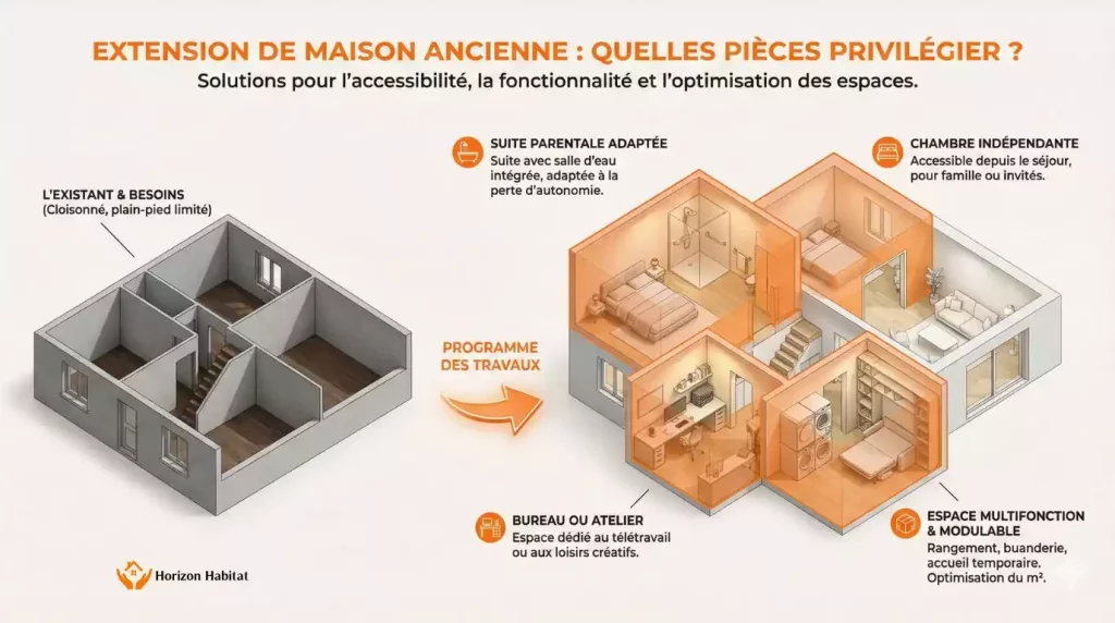Quels sont les types de pièces à privilégier lors d’une extension ?