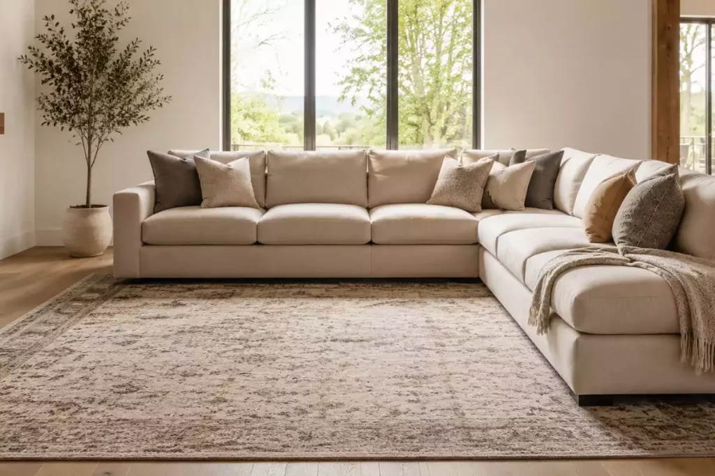 Comment réussir la pose d’un tapis sous un canapé d’angle