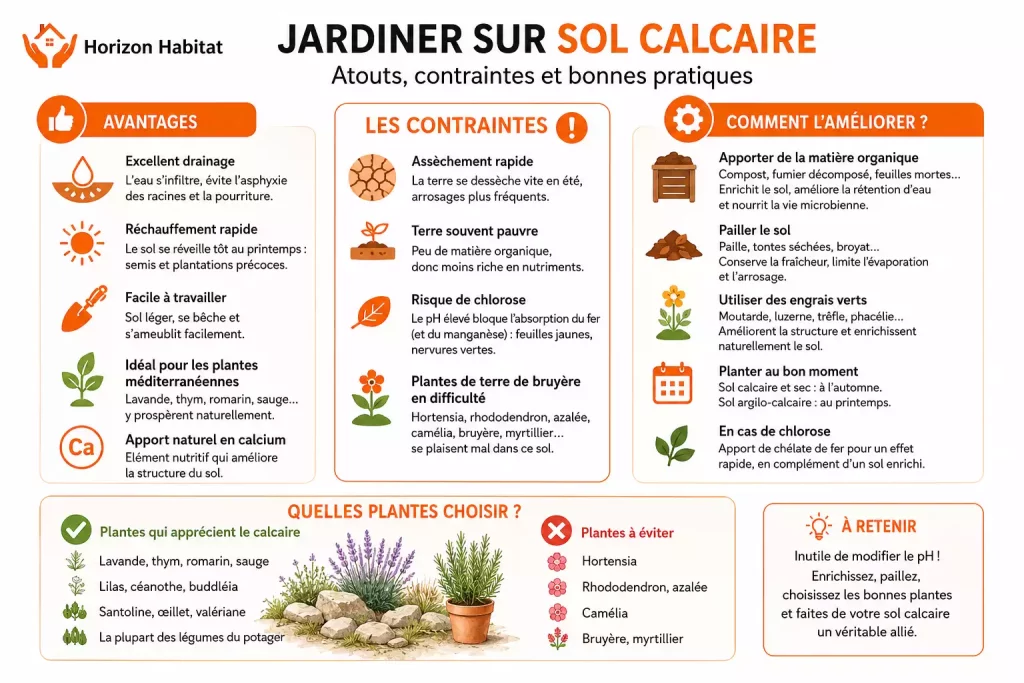 Plantes adaptées à un sol calcaire comme la lavande et le thym